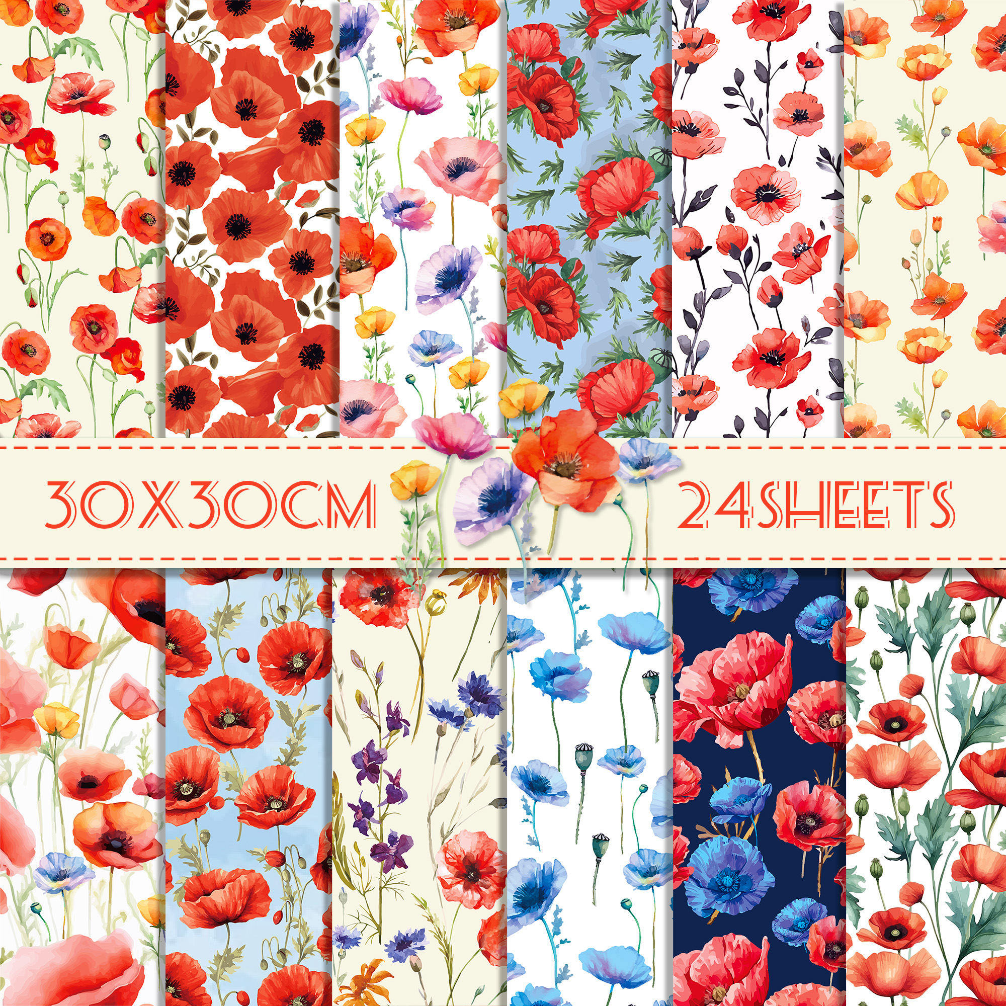 Art Craft Flower Making - 24pcs 30*30cm Poppy Red Flowers Scrapbook