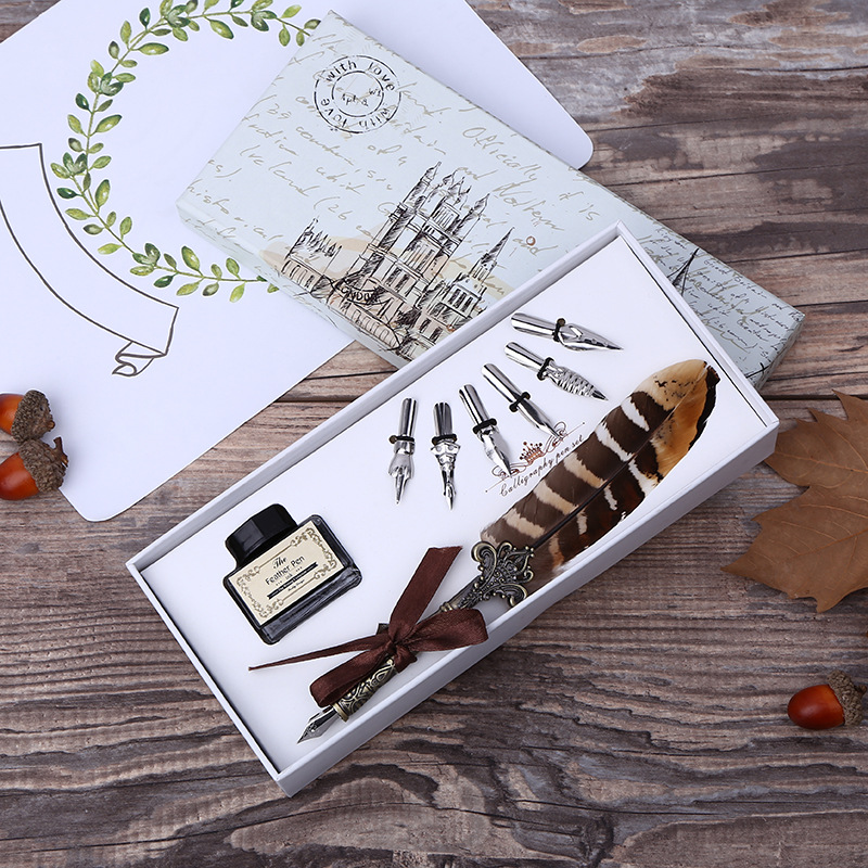 Retro Feather Dip Pen Writing  – обзор и цена Calligraphy Pen Set