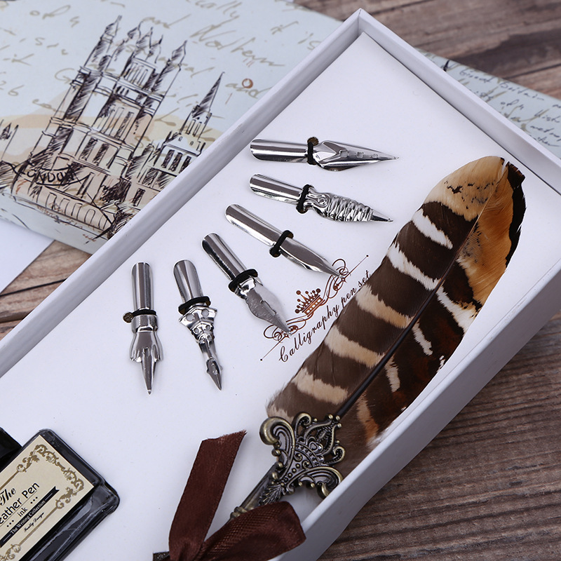 Retro Feather Dip Pen Writing  – обзор и цена Calligraphy Pen Set